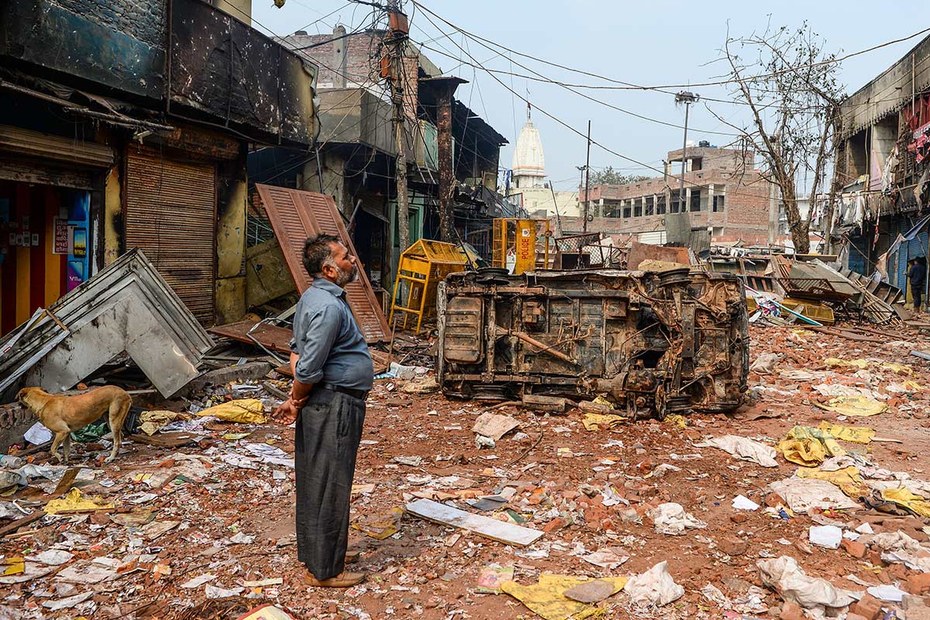 Zerstörtes Viertel an der nördlichen Peripherie von Delhi