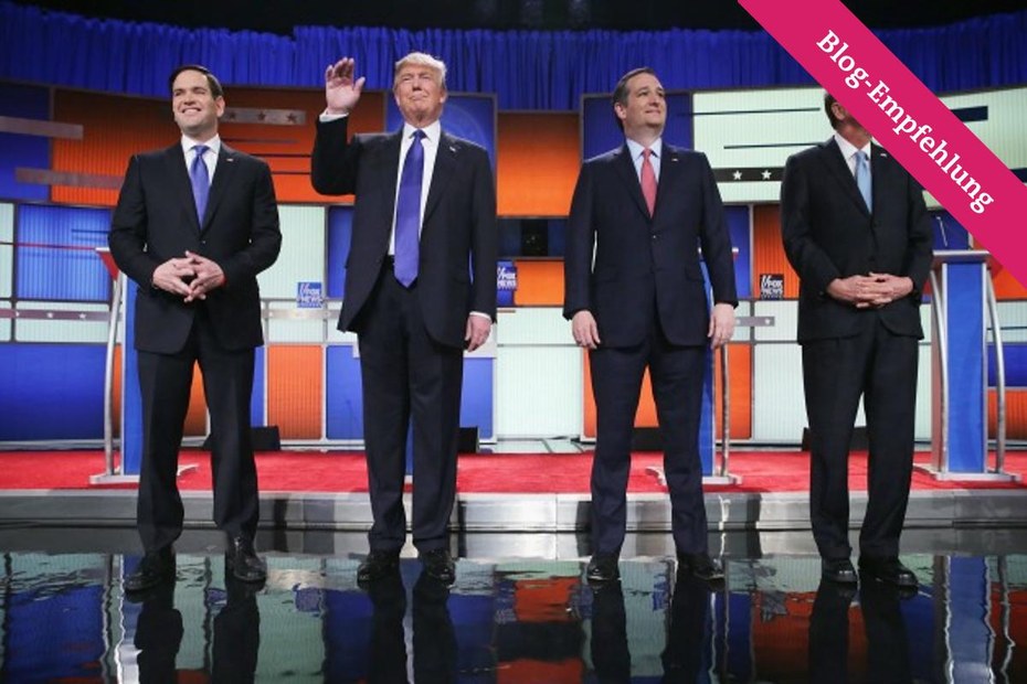 Die Kandidaten der Republikaner: Marco Rubio, Donald Trump, Ted Cruz und John Kasich (v.l.). Steht Trump mit seinen Positionen wirklich weiter rechts als seine Mitbewerber?