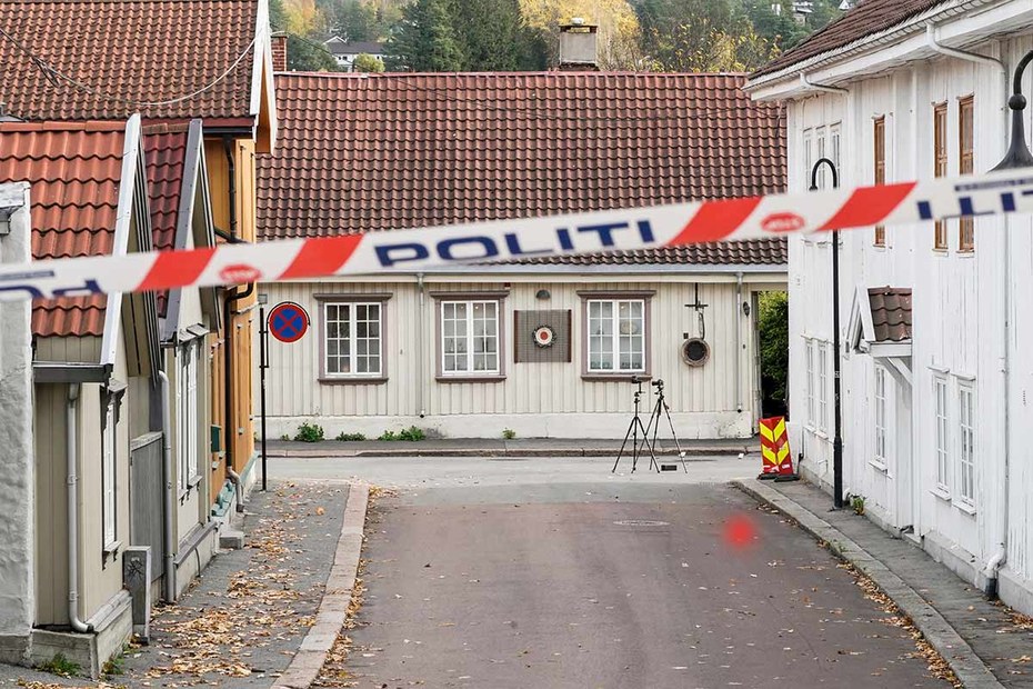 Der Tatort in Kongsberg. Am 13. Oktober ermordete hier ein Attentäter fünf Menschen, bevor er verhaftet wurde