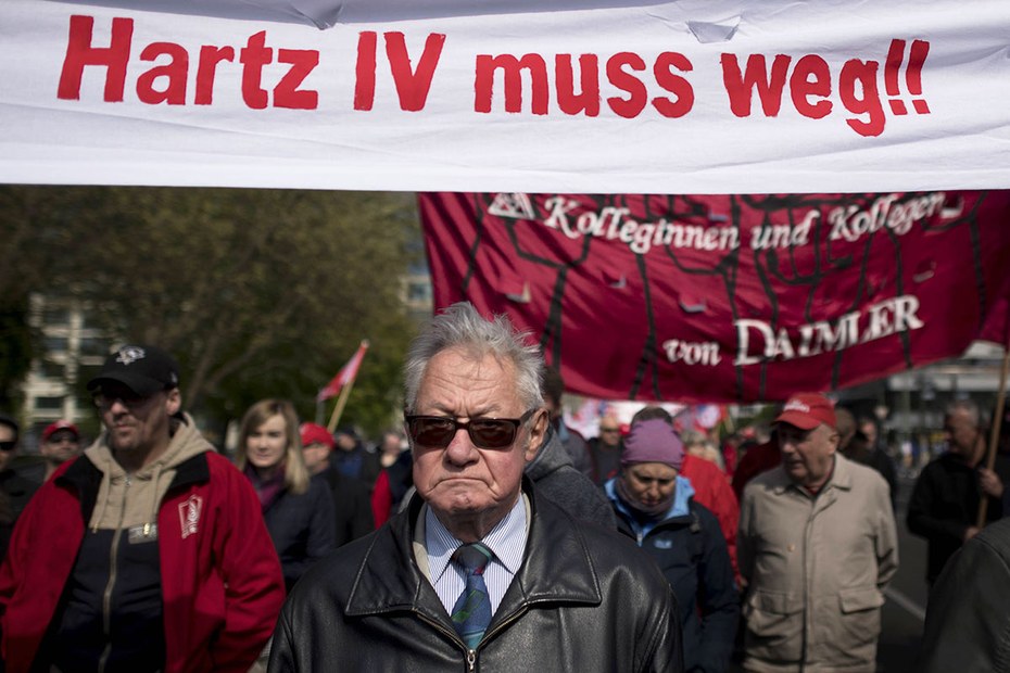 Demonstration des DGB am 1. Mai 2017 in Berlin. Die Abschaffung von Hartz IV war lange Zeit eine der wenigen Forderungen, auf die sich alle linken Strömungen einigen konnten