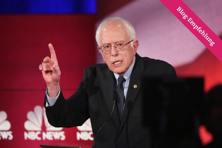Bernie Sanders am 17.1.2016 bei der letzten TV-Debatte vor der ersten US-Vorwahl, in der er gegen Hillary Clinton und Martin O'Malley antrat