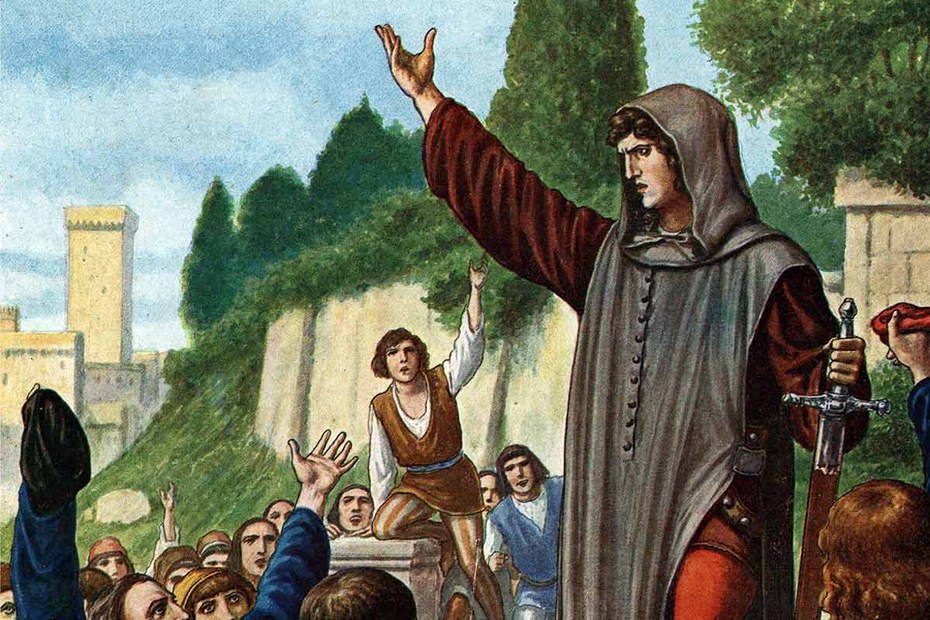 Der römische Politiker Cola di Rienzo erklärte sich im Frühling 1347 mithilfe einer revoltierenden Volksmenge zum letzten „Volkstribun“