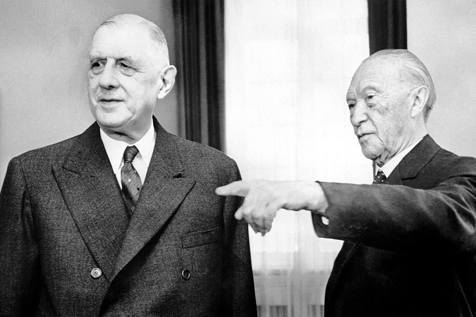 1965 war der EWG-Ministerrat sechs Monate blockiert, weil Charles de Gaulle (links mit Adenauer) nicht an den Sitzungen teilnahm