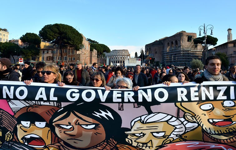Proteste in Rom gegen die Renzis Politik