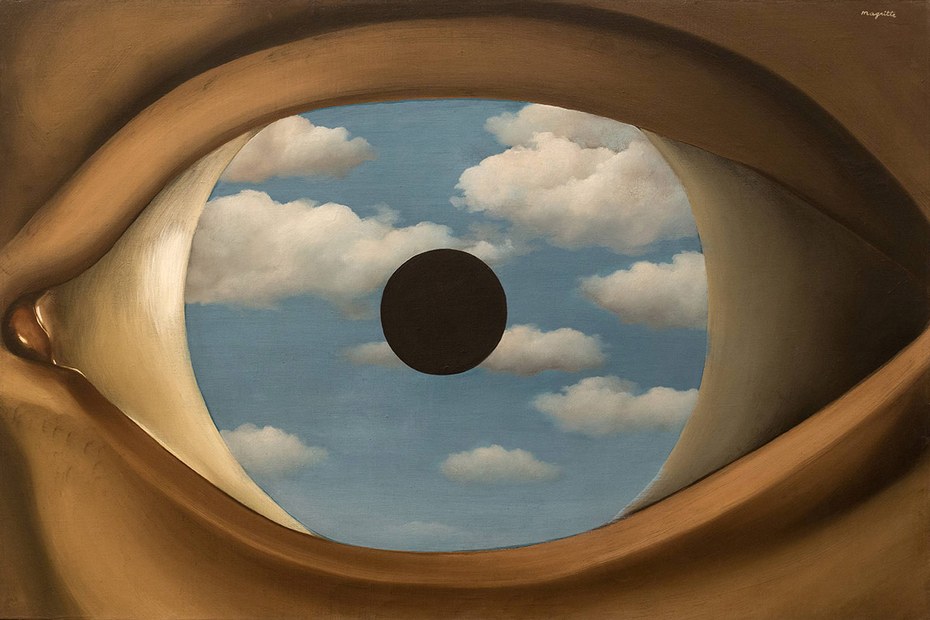 „The False Mirror“ von René Magritte (1928) – „Dort drüben, wie sie vorüberziehen!“