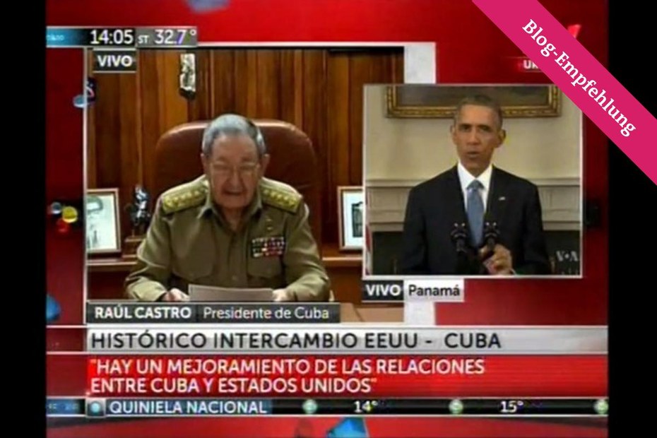 Raúl Castro und Barack Obama während der Erklärungen über das neue Kapitel ihrer diplomatischen Beziehungen 