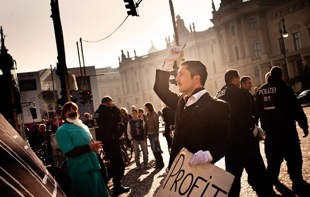 Da marschierte er noch bei Occupy mit: Pierre Kasky bei einer Demonstration, vergangenen Oktober in Berlin