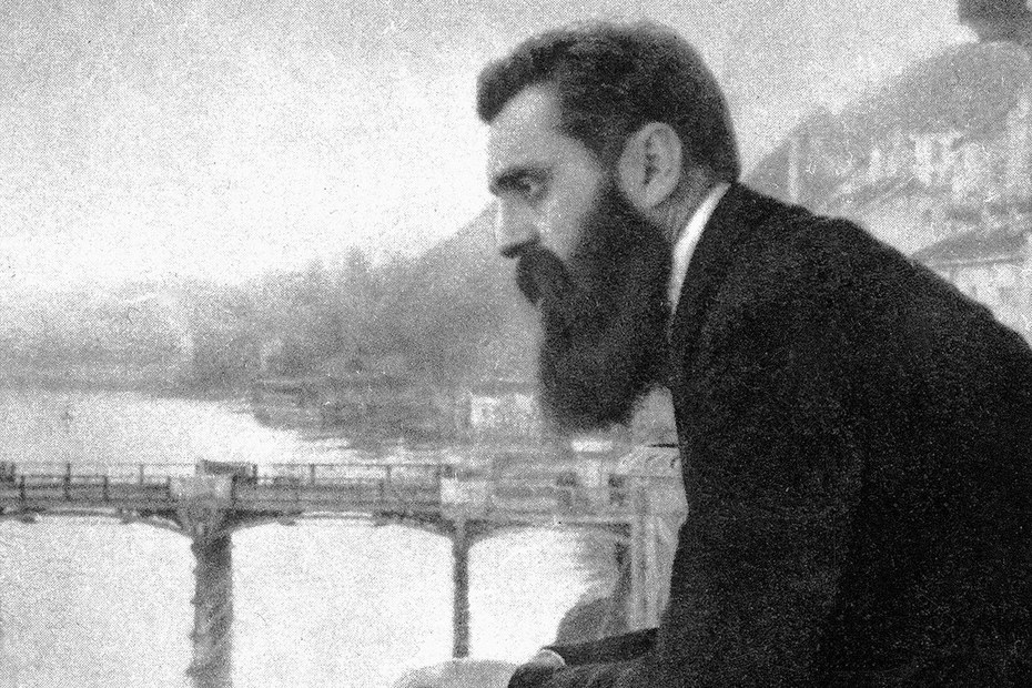 Theodor Herzl auf dem Balkon seines Hotels am Rhein in Basel, 1897