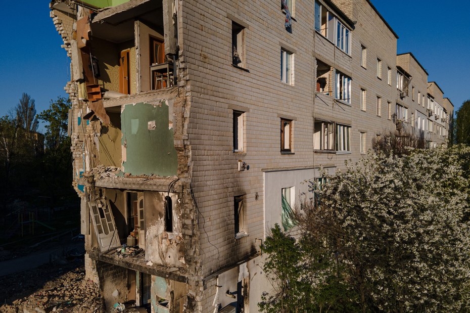Ein zerstörtes Wohnhaus in Borodjanka nördlich von Kiew