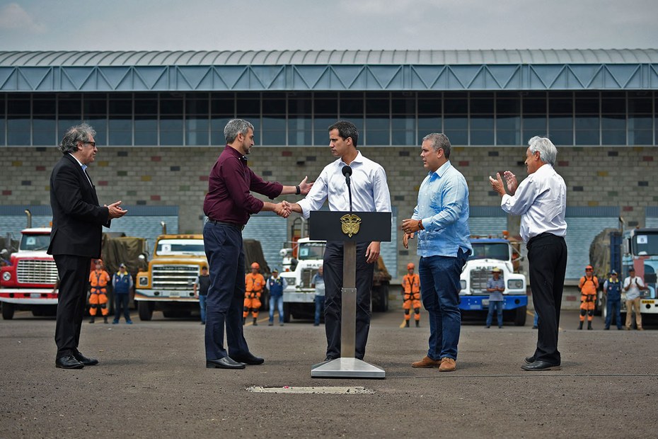 Der venezolanische Oppositionsführer Juan Guaido bei einem Treffen mit politischen Vertretern aus Paraguay, Kolumbien und Chile