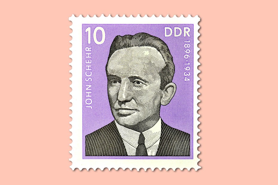 DDR-Briefmarke mit John Schehr von 1976