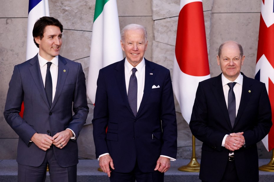 Kanadas Premier Justin Trudeau, US-Präsident Joe Biden und Bundeskanzler Olaf Scholz beim Nato-Gipfel in Brüssel