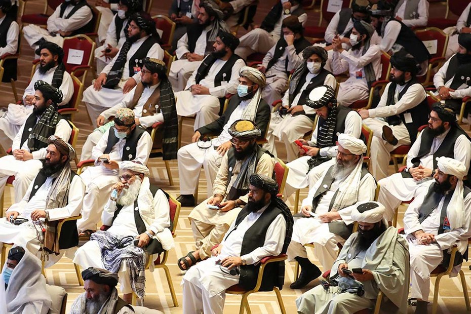 Eine Delegation der Taliban bei den Friedensgesprächen in Doha