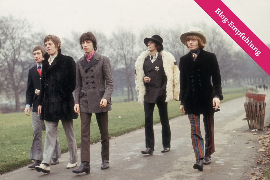 Januar 1967: Die Rolling Stones machen einen Spaziergang in einem Londoner Park. Charlie Watts, Mick Jagger, Bill Wyman, Keith Richards und Brian Jones (v.l.n.r.).