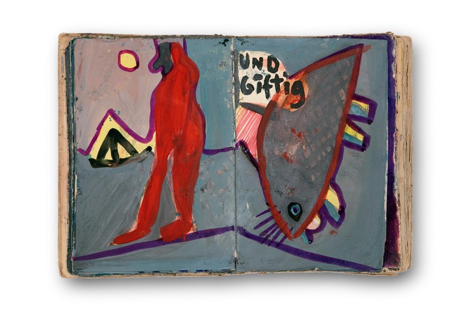 „Ostseebuch“, späte 1960er, Schulmalfarben, Roggenkleister, Papier, ­Pappe, handgeleimt und -gebunden, 15,3 × 11 × 4,5 cm
