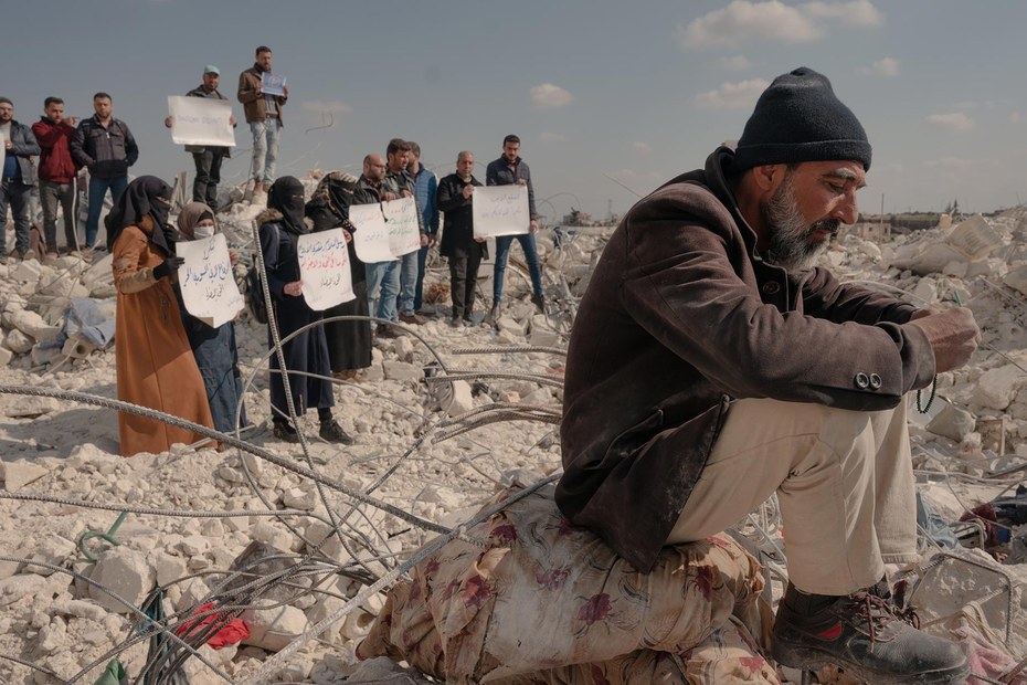 Proteste wegen ausbleibender Hilfen nach dem Erdbeben, Atarib, westlich von Aleppo, Februar 2023