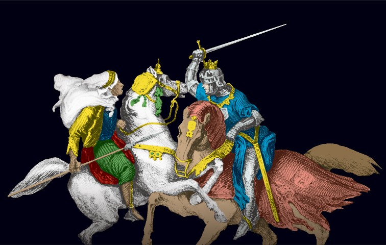 Ausschnitt aus "Bataille de Putaha" von Lechard, in der König Balduin III. von Jerusalem und Sultan Nur ed-din von Damaskus 1159 gegeneinander kämpfen