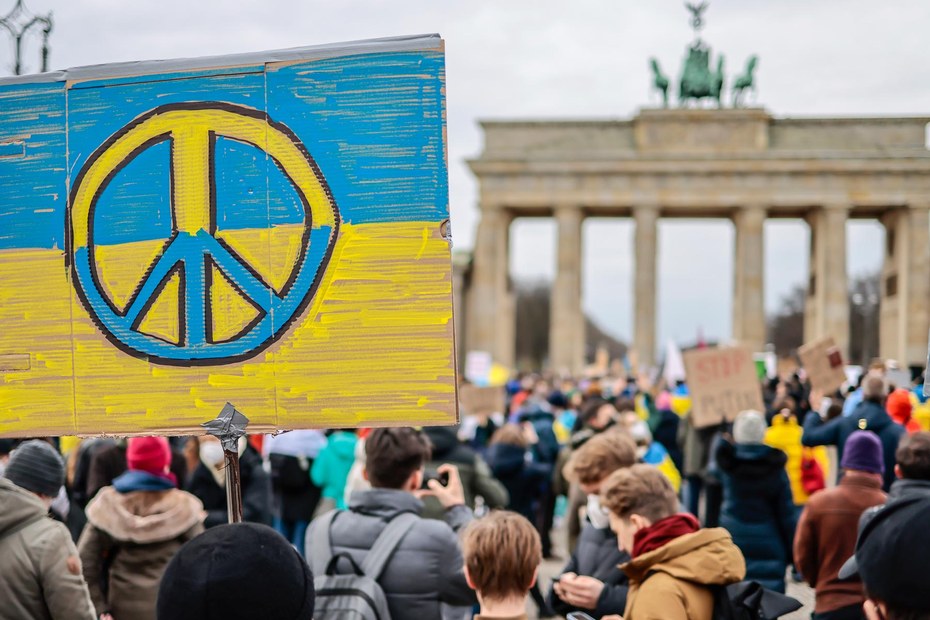 Demonstranten fordern Solidarität für die Ukraine
