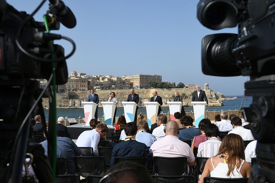 Die vier von Malta Ende September mit der finnischen Ratspräsidentschaft und dem zuständigen EU-Kommissar