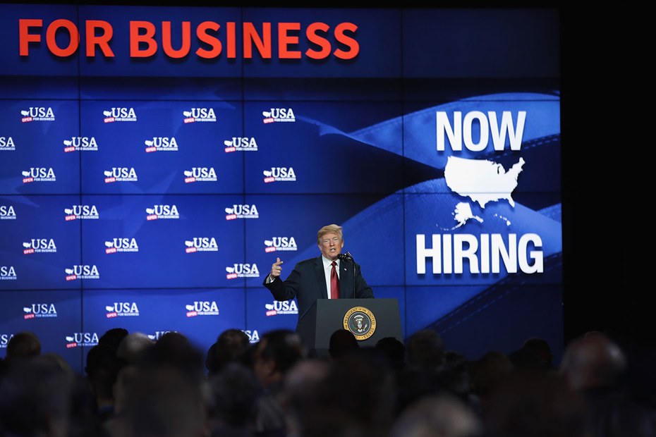 Donald Trump bei der Eröffnung einer Fabrik des taiwanesischen Elektronikherstellers Foxconn in US-amerikanischen Wisconsin