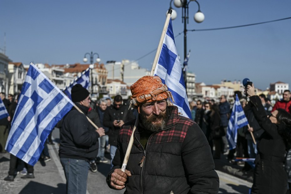 Bei einer Demonstration gegen Geflüchtete auf Lesbos