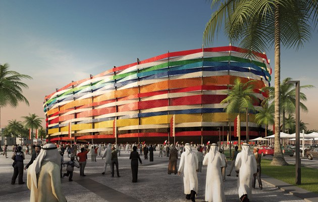 Das Al Gharafa Stadion bei Doha soll während der FIFA-WM 2022 in Katar ein Zeichen der Freundschaft und des Respekts sein. Doch gerade muss sich der Golfstaat dem Vorwurf stellen, Arbeiter unter lebensgefährlichen Bedingungen zu beschäftigen.