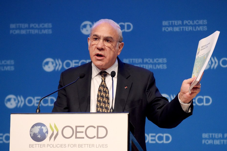 OECD-Generalsekretär Ángel Gurría bei einer Pressekonferenz in Paris 2018