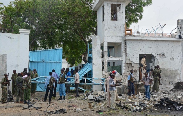 UN-Gebäude nach einem Angriff der Al-Shabaab-Milizen