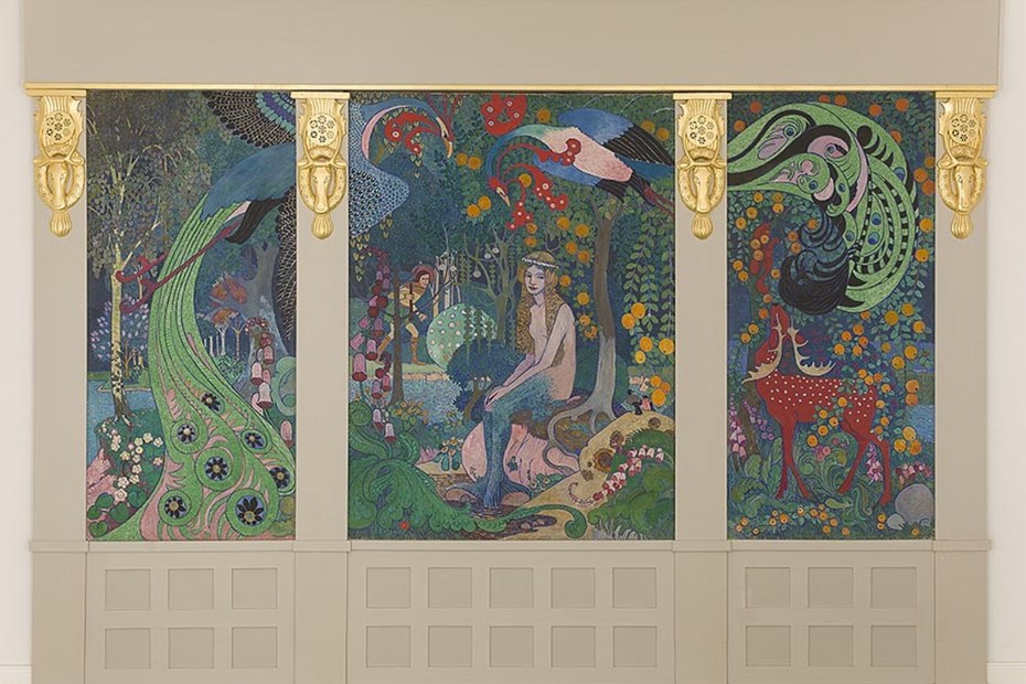 „Melusine“, Heinrich Vogeler (1912), Triptychon im Originalrahmen, 169 x 124 cm (Seitenteile jeweils 169 x 78,5 cm), Landesmuseum für Kunst und Kulturgeschichte Oldenburg