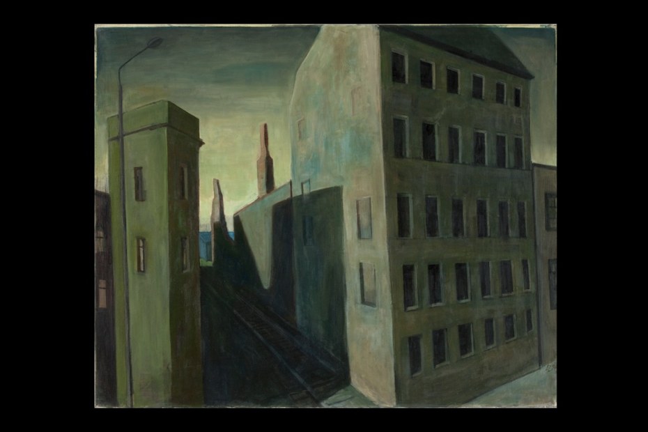 Doris Ziegler: Abschied von Plagwitz, 1994, Eitempera, Öl auf Hartfaser, 90,5 x 110,5 cm, Besitz der Künstlerin