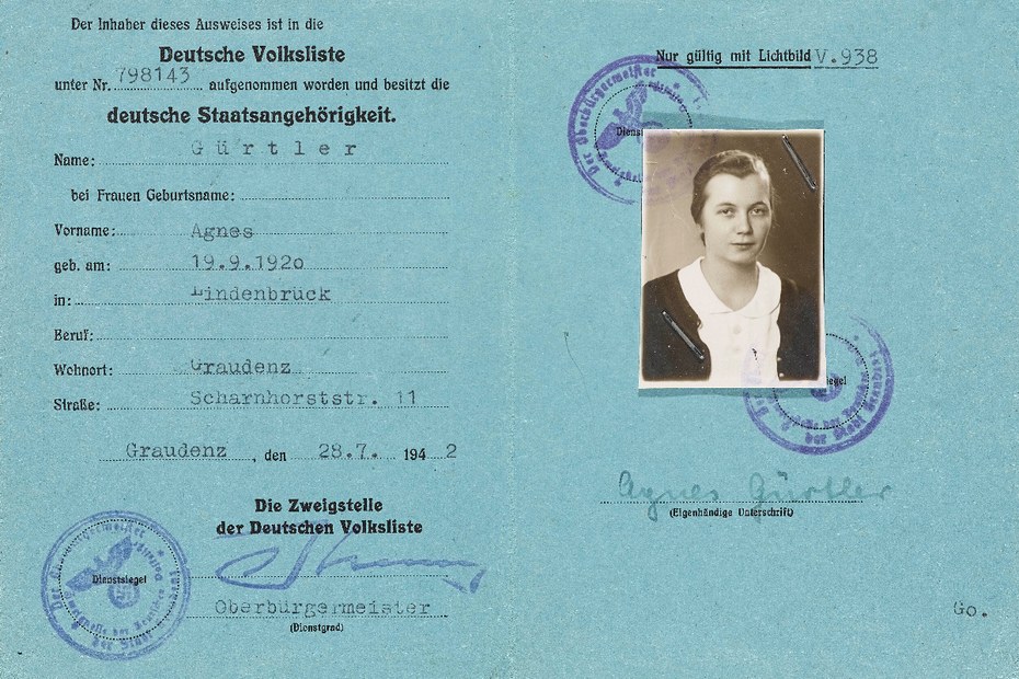 Blauer Ausweis der Deutschen Volksliste, Graudenz, Pommern, 1942