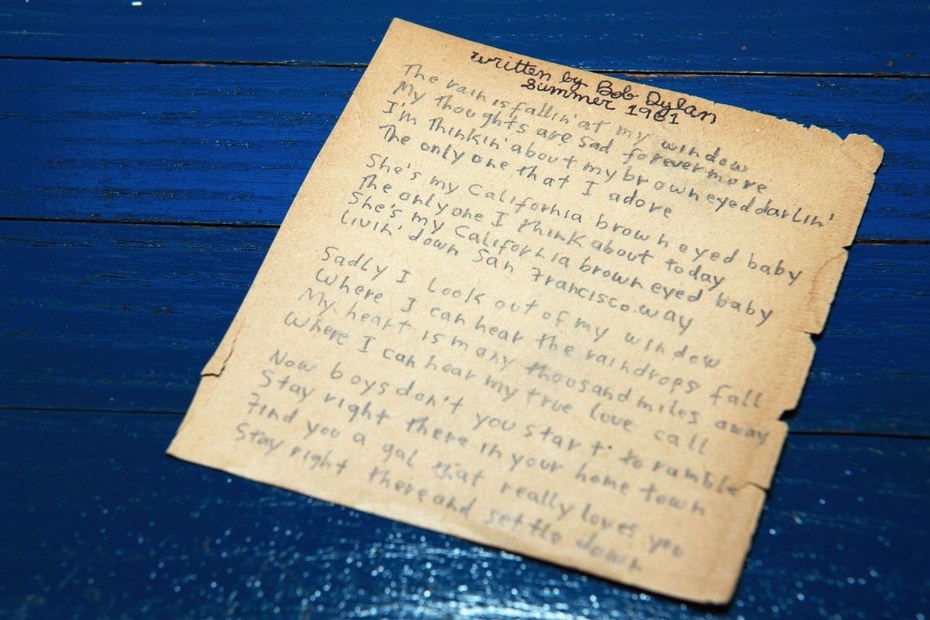 Handgeschrieben von Bob Dylan: Die Lyrics von „California Brown Eyed Baby“