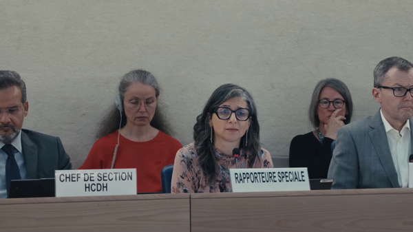Francesca Albanese in einer UNO-Konferenz.